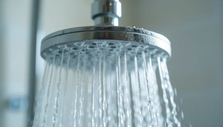 Chuveirinho com calcário branco acumulado ao redor dos furinhos