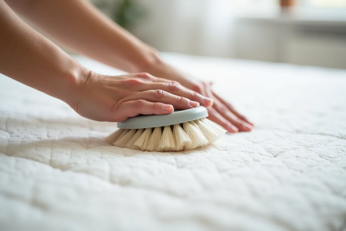 Escovando superfície do colchão para remover mofo
