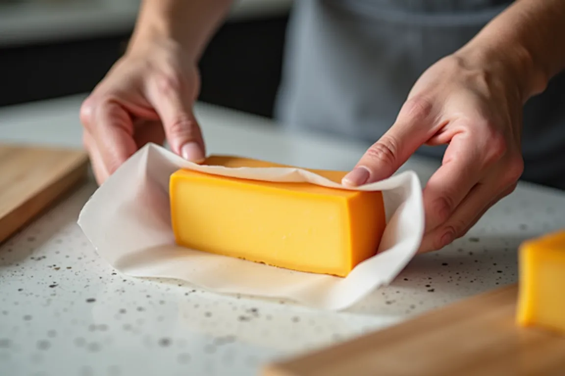 Embrulhando queijo em papel manteiga