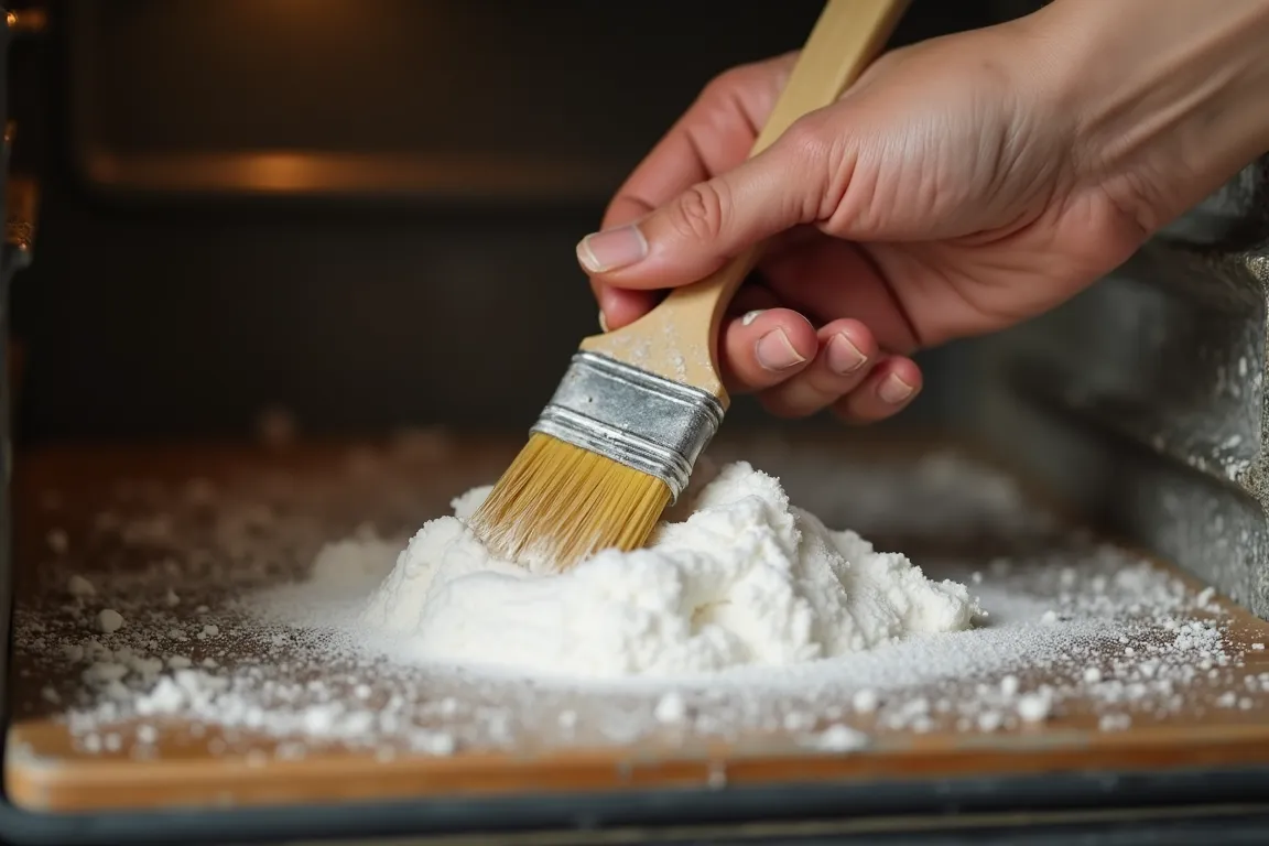 Aplicando pasta de bicarbonato dentro do forno