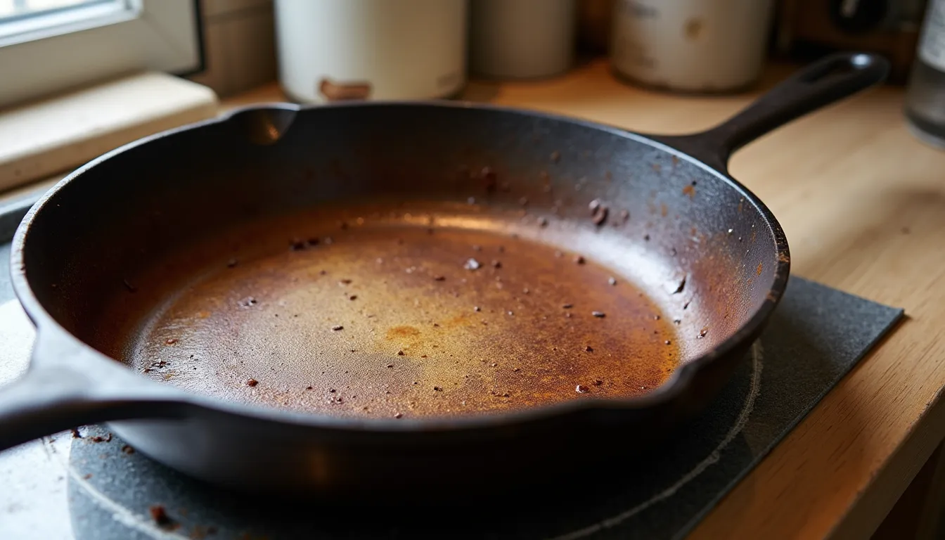 Panela de ferro com ferrugem antes da limpeza