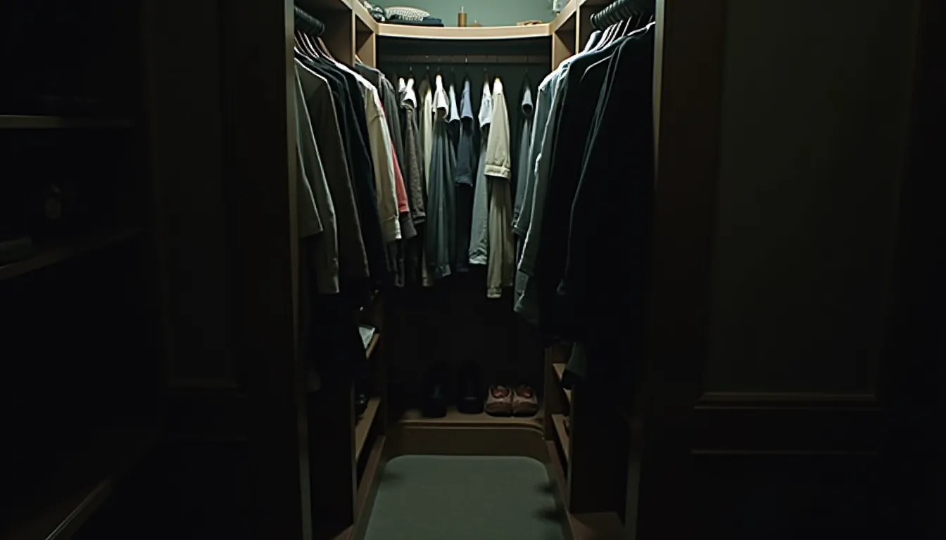 Interior de closet com roupas em ambiente pouco ventilado