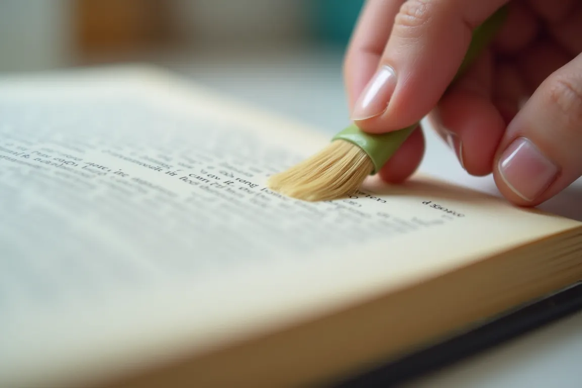 Escovando mofo da borda das páginas de um livro
