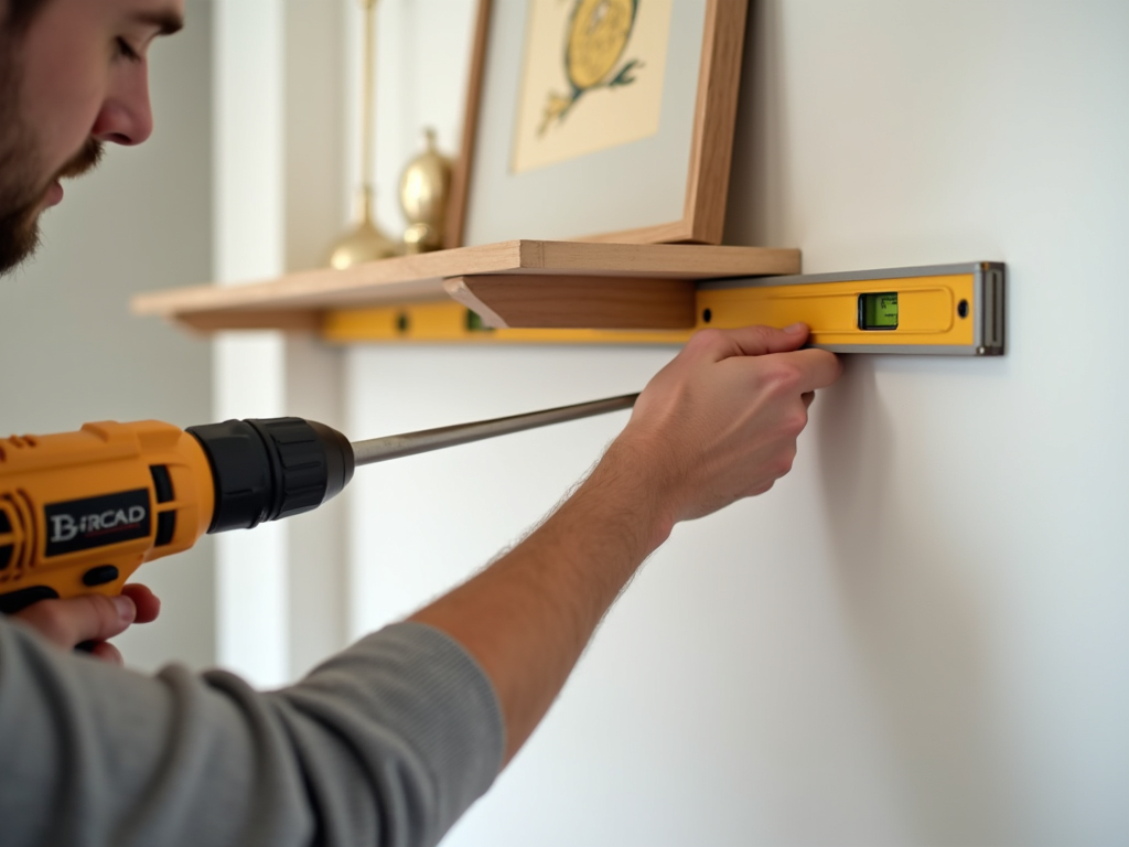 Instalando suporte de prateleira na parede com nível e furadeira