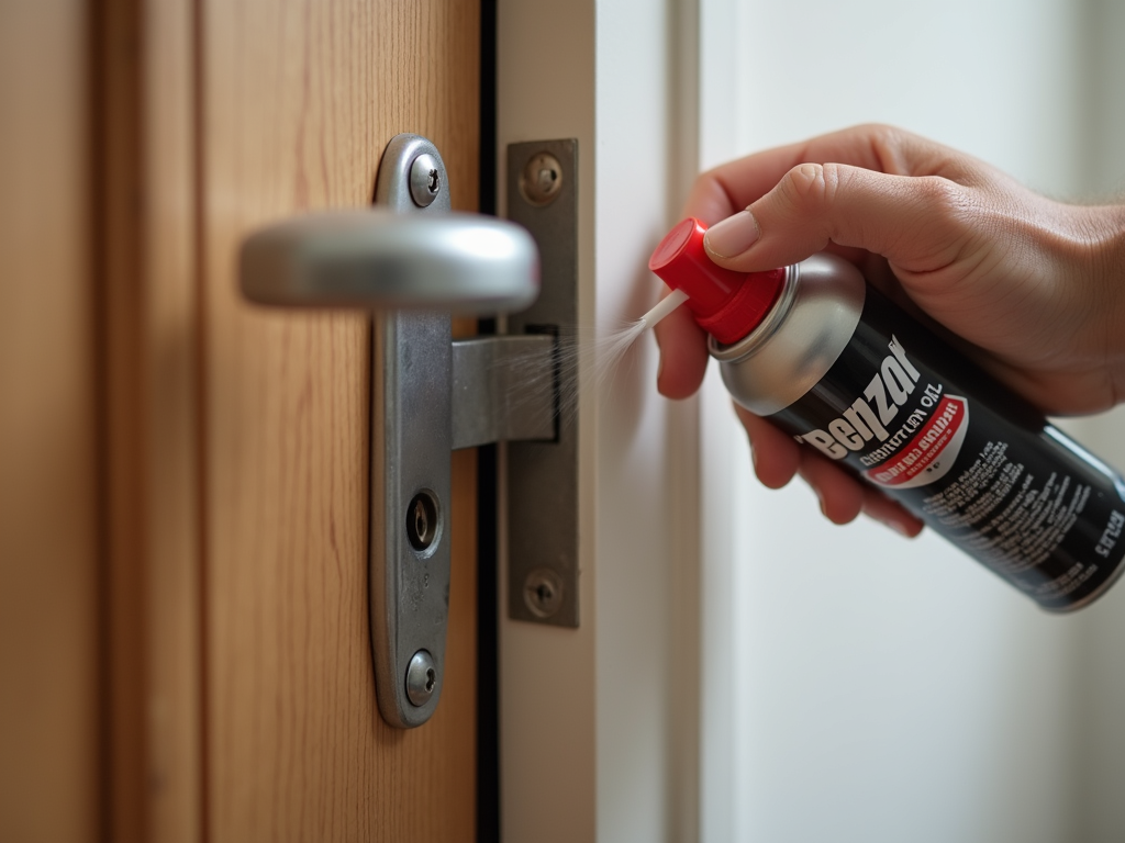 Aplicando lubrificante na dobradiça de uma porta que range