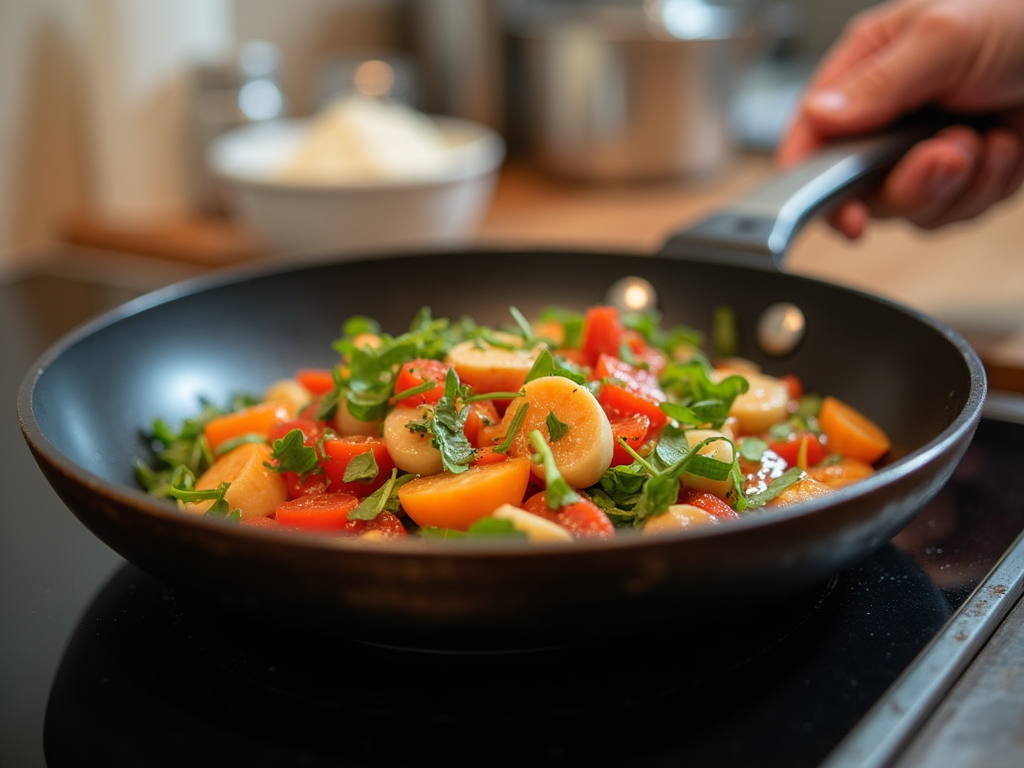 Cozinhando legumes em panela antiaderente sem grudar