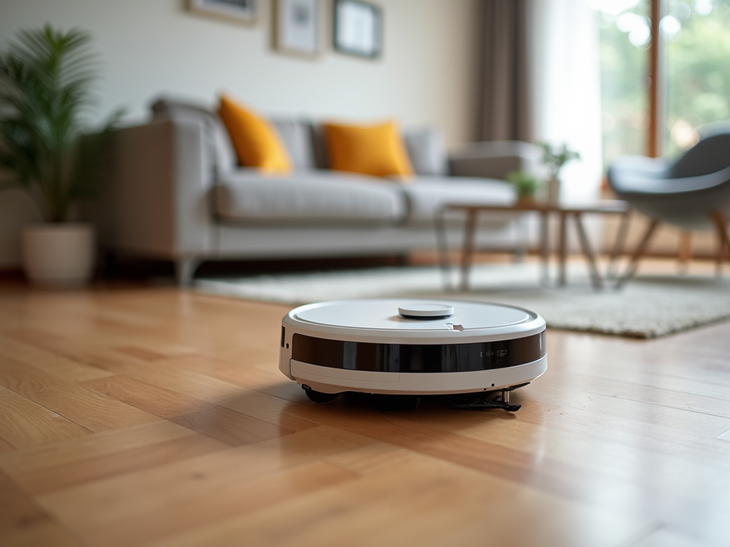 Robô aspirador limpando o piso da sala