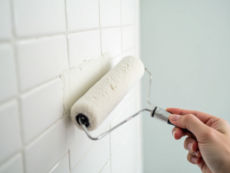 Pintando parede de banheiro com tinta anti-mofo branca
