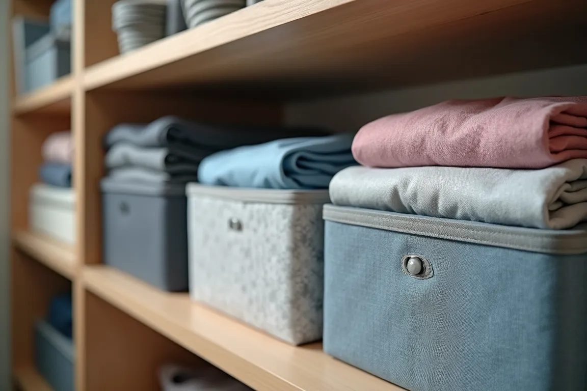 Caixas organizadoras dentro do guarda-roupa