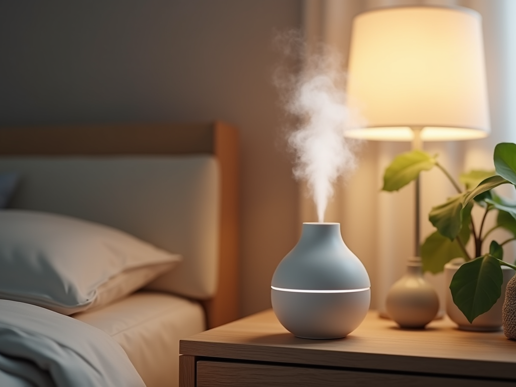 Umidificador de ar liberando vapor em quarto